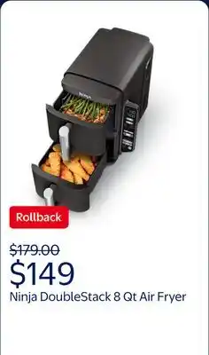 Walmart Ninja DoubleStack 8 Qt, 4-in-1, 2-Basket Air Fryer, Space Saving Design offer
