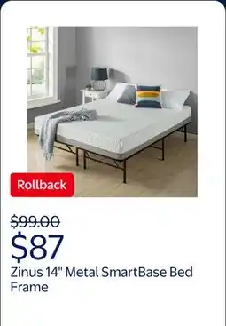 Walmart Zinus 14 Metal SmartBase Tool-Free Assembly Bed Frame, No Box Spring Required, Full offer