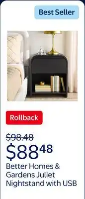 Walmart Better Homes & Gardens Juliet Nightstand with USB, Rich Black Finish offer