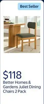 Walmart Better Homes & Gardens Juliet Dining Chairs 2 Pack, Light Honey Finish and Olive Green offer