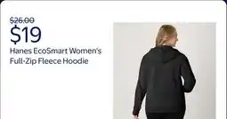Walmart Hanes EcoSmart Women's Full-Zip Fleece Hoodie Ebony M offer
