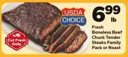Save a Lot Fresh Boneless Beef Chuck Tender Steaks Family Pack or Roast offer