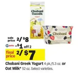 Meijer Chobani Greek Yogurt or Oat Milk offer