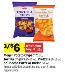 Meijer Meijer Potato Chips, Tortilla Chips, Pretzels, Cheese Puffs or Curls offer
