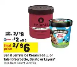 Meijer Ben & Jerry’s Ice Cream or Talenti Sorbetto, Gelato or Layers offer