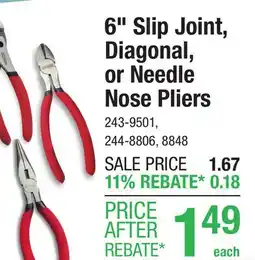 Menards 6 Slip Joint, Diagonal, or Needle Nose Pliers offer