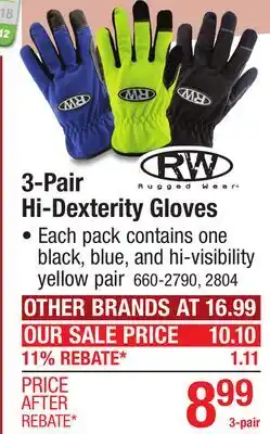 Menards Rugged Wear 3-Pair Hi-Dexterity Gloves offer