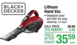 Menards BLACK+ DECKER Lithium Hand Vac offer