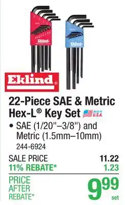 Menards 22-Piece SAE & Metric Hex-L Key Set offer