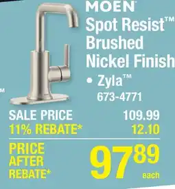 Menards MOEN Spot Resist Brushed Nickel Finish offer
