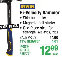 Menards Hi-Velocity Hammer, 15 OR 19 0Z offer