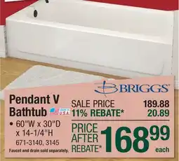 Menards Pendant V Bathtub 60W x 30D x 14-1/4H offer