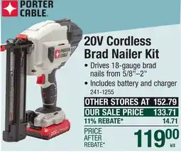 Menards 20V Cordless Brad Nailer Kit offer