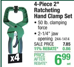 Menards 4-Piece 2 Ratcheting Hand Clamp Set offer