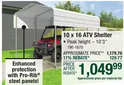 Menards 10 x 16 ATV Shelter offer