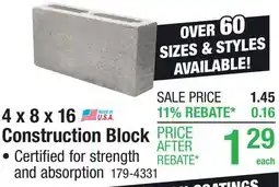 Menards 4 x 8 x 16 MADE IN U.S.A. Construction Block Certified for strength and absorption offer