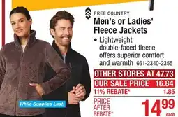Menards Men's or Ladies' Fleece Jackets offer
