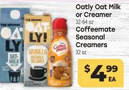 Tony’s Fresh Market Oatly Oat Milk or Creamer 32-64 oz Coffeemate Seasonal Creamers 32 oz offer