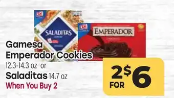 Tony’s Fresh Market Gamesa Emperador Cookies 12.3-14.3 oz or Saladitas 14.7 oz offer