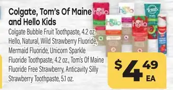 Tony’s Fresh Market Colgate, Tom's Of Maine and Hello Kids offer