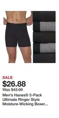 Kohl's Men's Hanes 5-Pack Ultimate Ringer Style Moisture-Wicking Boxer Brief Underwear offer