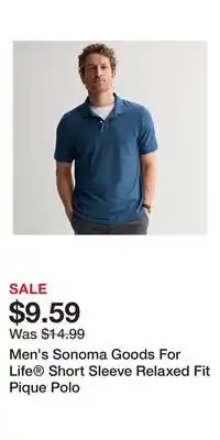 Kohl's Men's Sonoma Goods For Life Short Sleeve Relaxed Fit Pique Polo offer