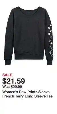 Kohl's Women's Paw Prints Sleeve French Terry Long Sleeve Tee offer
