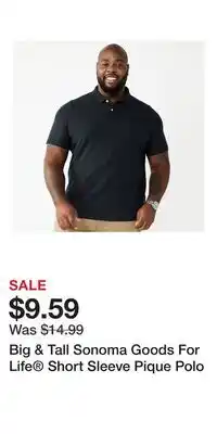 Kohl's Big & Tall Sonoma Goods For Life Short Sleeve Pique Polo offer