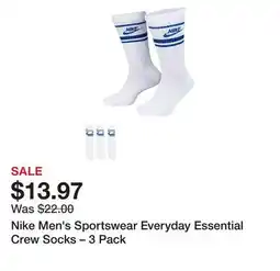 Dick's Sporting Goods Nike Men's Sportswear Everyday Essential Crew Socks – 3 Pack offer