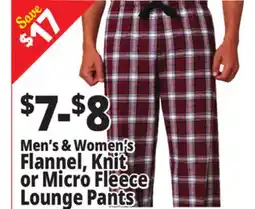 Ocean State Job Lot Men's & Women's Flannel, Knit or Micro Fleece Lounge Pants offer