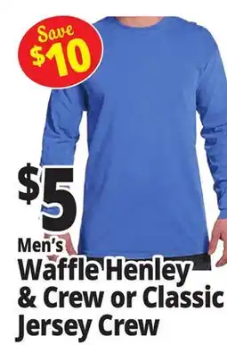 Ocean State Job Lot Men's Waffle Henley & Crew or Classic Jersey Crew offer