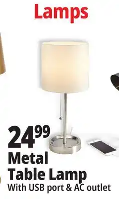 Ocean State Job Lot West Bay Metal Table Lamp with USB & AC Outlet offer