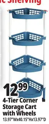 Ocean State Job Lot 4-Tier Corner Storage Cart with Wheels offer