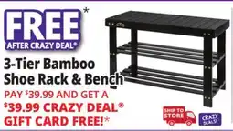 Ocean State Job Lot Living 3-Tier Bamboo Shoe Rack & Bench Black offer