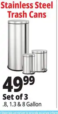 Ocean State Job Lot Stainless Steel Trash Cans Set of 3 offer