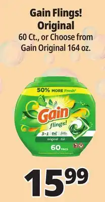 Ocean State Job Lot Gain Flings Oxi Boost and Febreze Original Scent Laundry Detergent Pacs 60 Count offer