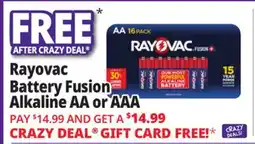 Ocean State Job Lot Rayovac Battery Fusion Alkaline AA or AAA offer