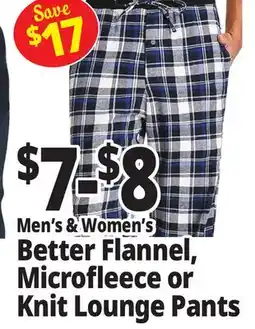 Ocean State Job Lot Men's & Women's Better Flannel, Microfleece or Knit Lounge Pants offer