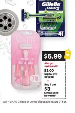 CVS Gillette or Venus disposable razors 3-4 ct offer