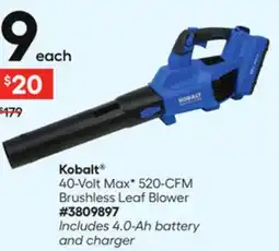Lowe's 40-Volt Max✜ 520-CFM Brushless Leaf Blower offer