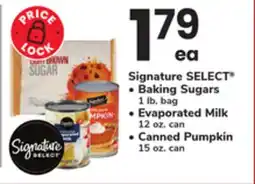 ACME Signature SELECT , Baking Sugars 1 lb. bag, Evaporated Milk 12 oz. can, Canned Pumpkin 15 oz. can offer