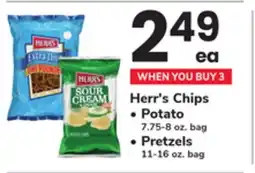 ACME Herr's Chips Potato 7.75-8 oz. bag Pretzels 11-16 oz. bag offer