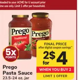 ACME Prego Pasta Sauce offer