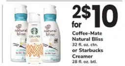 ACME Coffee-Mate Natural Bliss 32 fl. oz. ctn. or Starbucks Creamer 28 fl. oz. btl offer