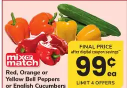 ACME Red, Orange or Yellow Bell Peppers or English Cucumbers offer