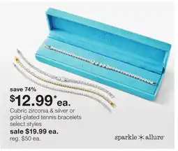 JC Penney Cubric zirconia & silver or gold-plated tennis bracelets offer