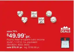 JC Penney Round, heart or square cubic zirconia studs‡, 1-1/2 ct. t.w. equivalent offer