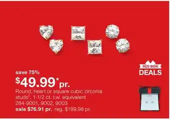 JC Penney Round, heart or square cubic zirconia studs‡, 1-1/2 ct. t.w. equivalent offer