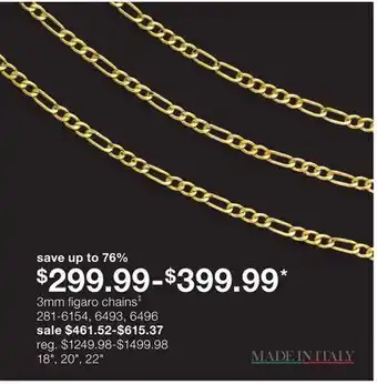 JC Penney 3mm figaro chains offer