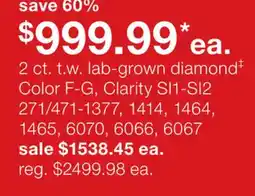 JC Penney 2 ct. t.w. lab-grown diamond‡ Color F-G, Clarity SI1-SI2 offer
